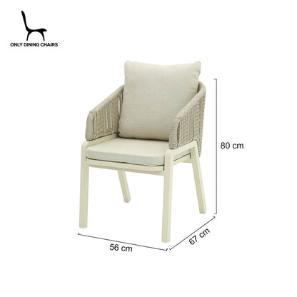 Haven | Coastal Grey Fabric Natural Rattan Outdoor Dining Chairs With Arms | Set Of 2 | Grey