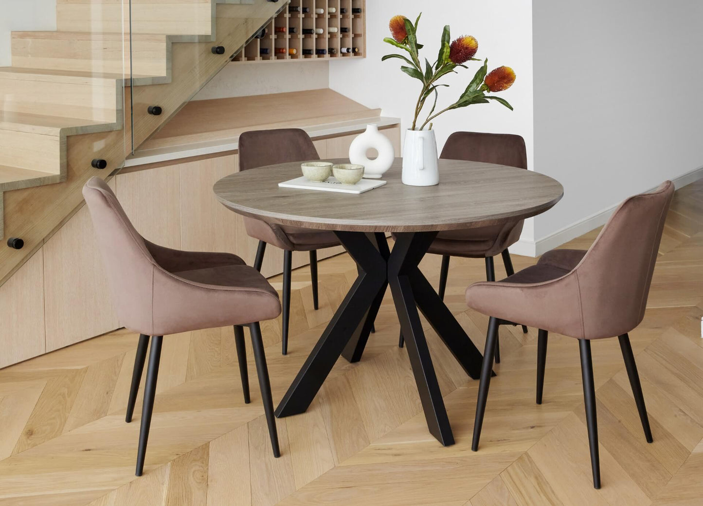 Herberton | Metal Wooden 6 Seater Round Dining Table | Grey Oak