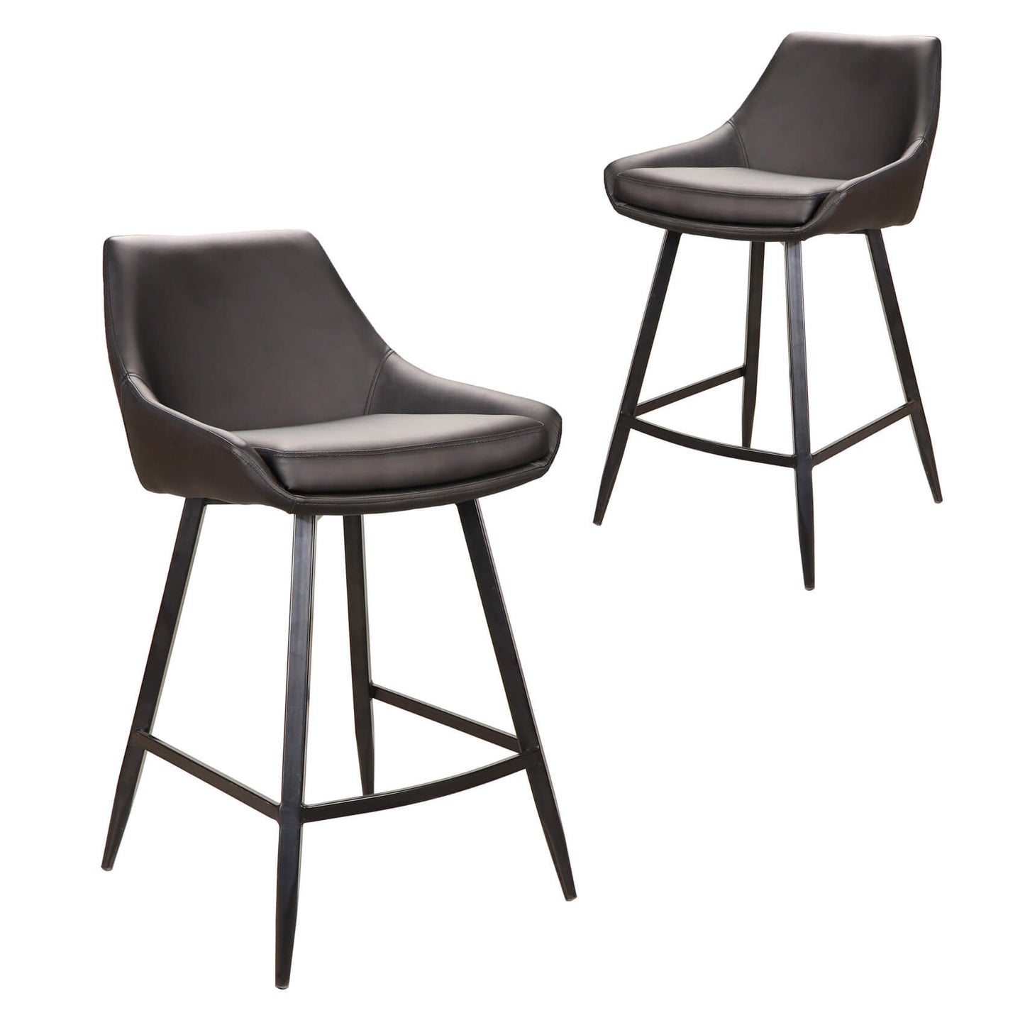 Herberton | Modern PU Leather Bar Stools | Set Of 2 | Black