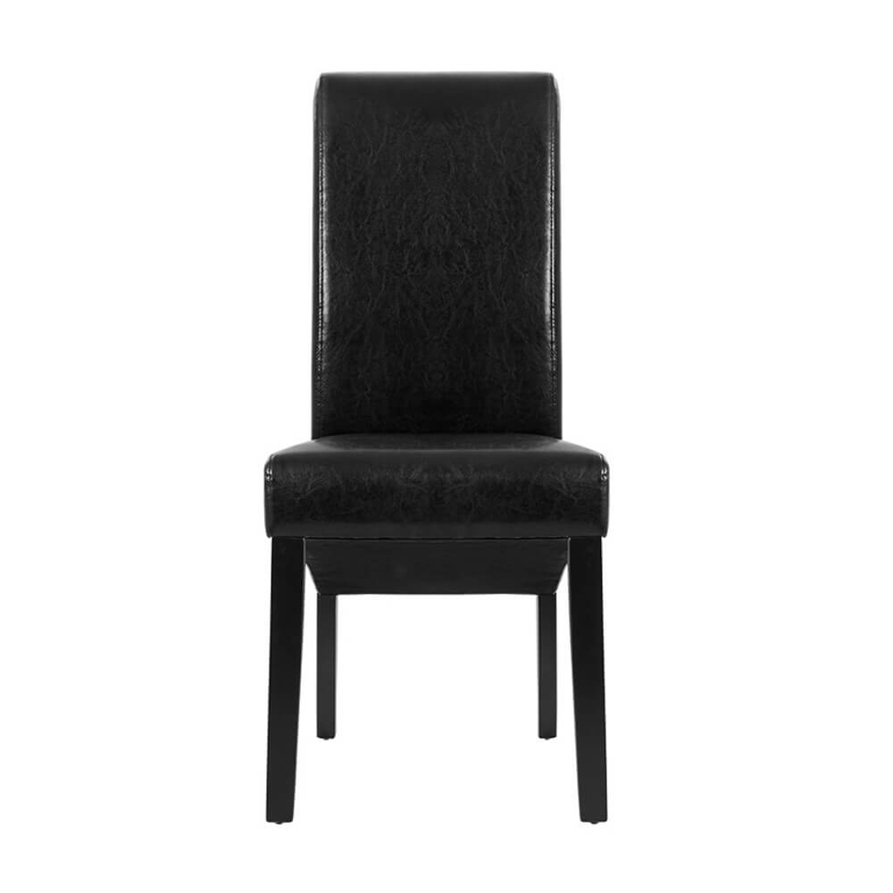 High back Wooden Black PU Leather Dining Chairs