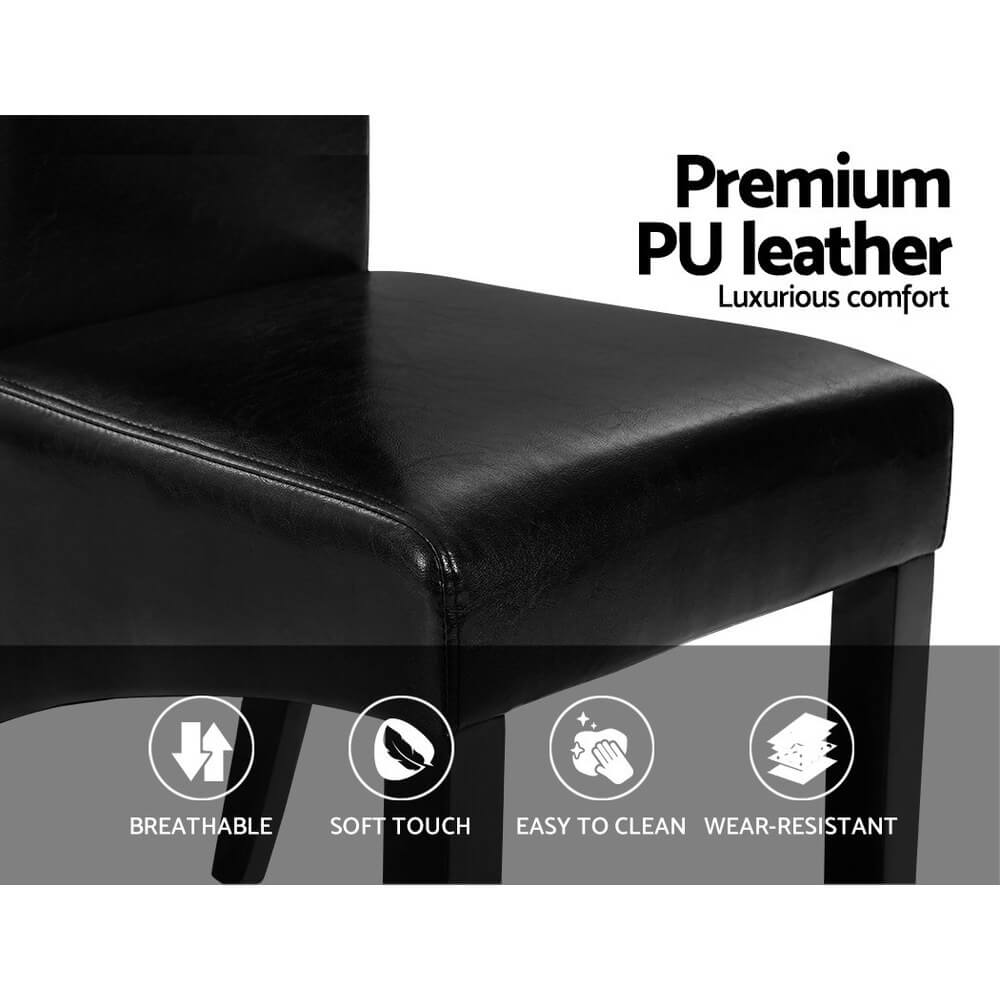 High back Wooden Black PU Leather Dining Chairs