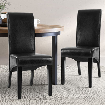 High back Wooden Black PU Leather Dining Chairs