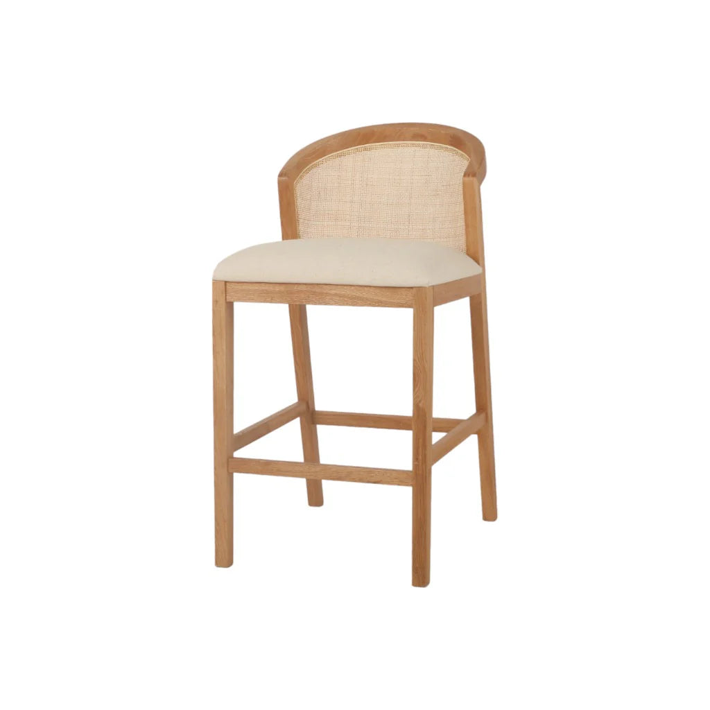 Highfield | Coastal Commercial Light Beige Fabric Wooden Bar Stools