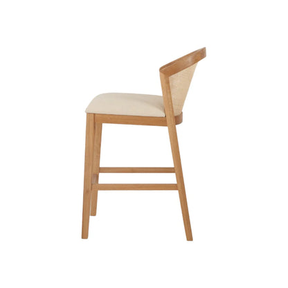 Highfield | Coastal Commercial Light Beige Fabric Wooden Bar Stools