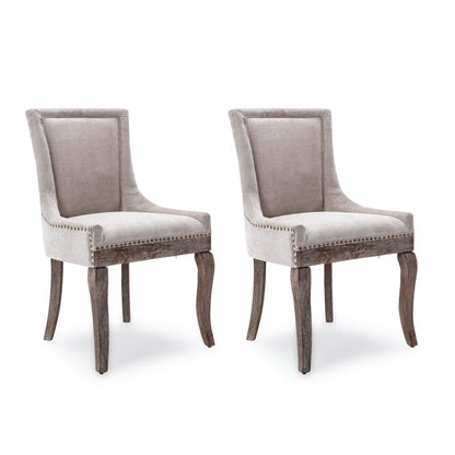 Highview | French Provincial Fabric Wooden Dining Chairs | Set Of 2 | Beige