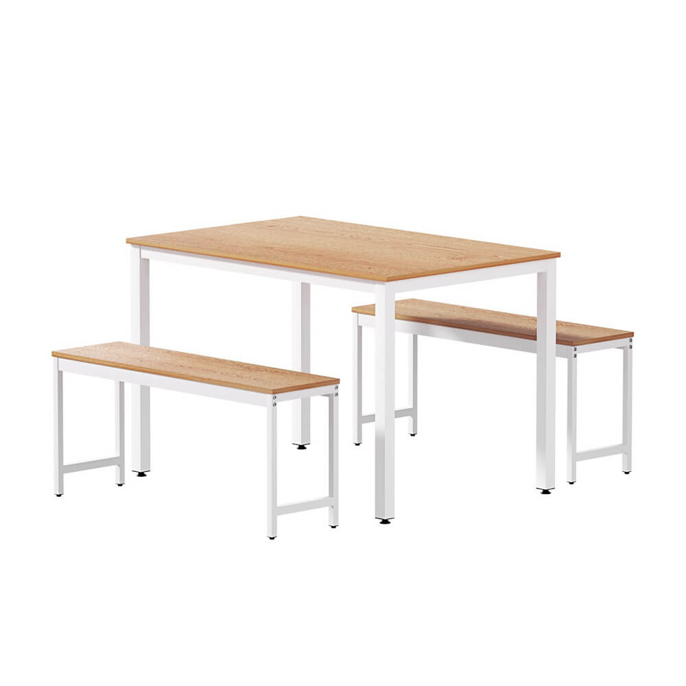 Hillside | Coastal Natural And White Rectangular Dining Table Bench Seat Set | Natural