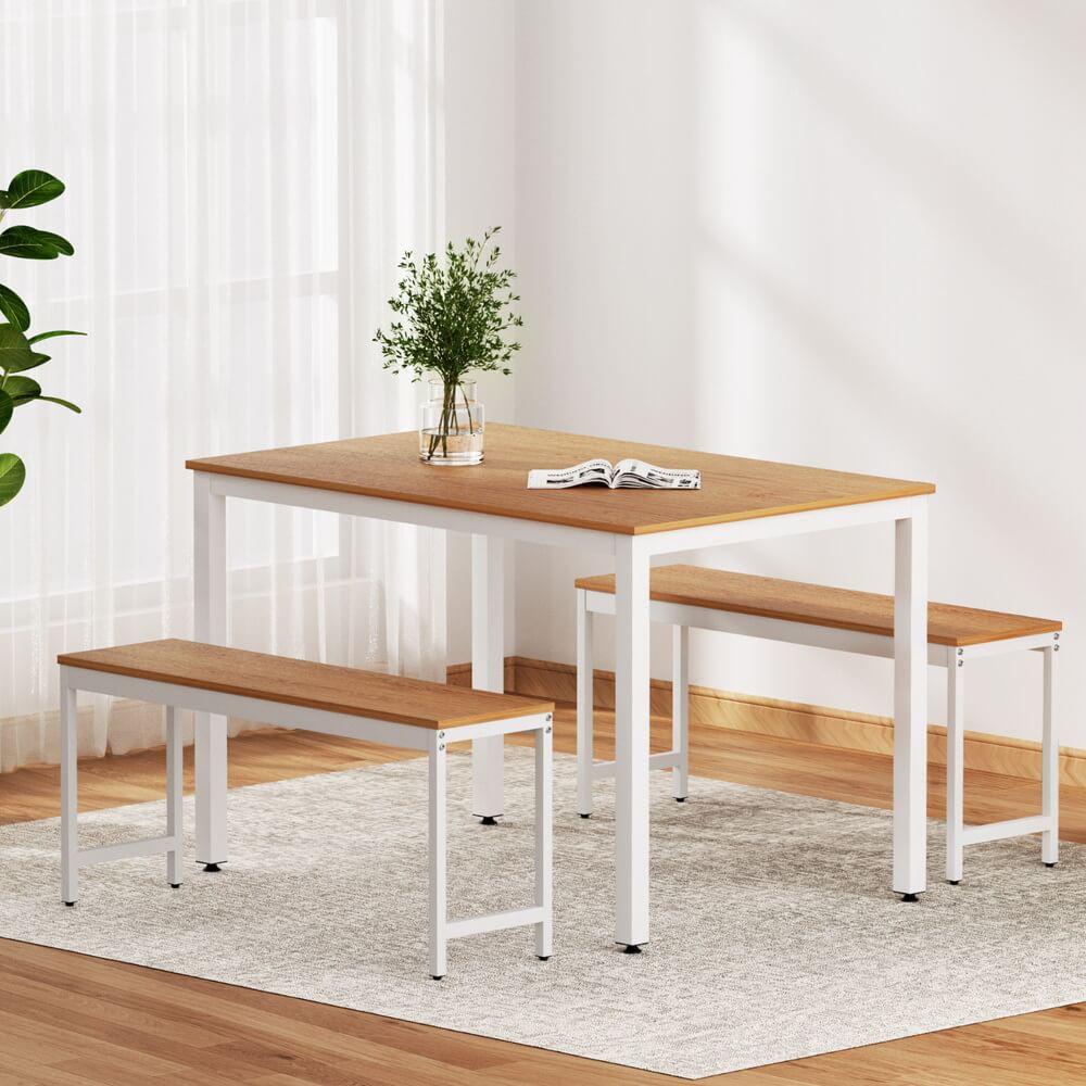 Hillside | Coastal Natural And White Rectangular Dining Table Bench Seat Set | Natural