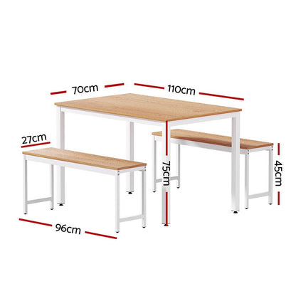 Hillside | Coastal Natural And White Rectangular Dining Table Bench Seat Set | Natural