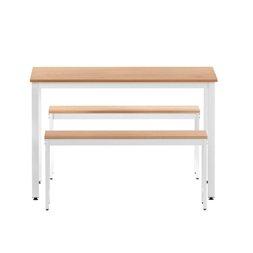 Hillside | Coastal Natural And White Rectangular Dining Table Bench Seat Set | Natural