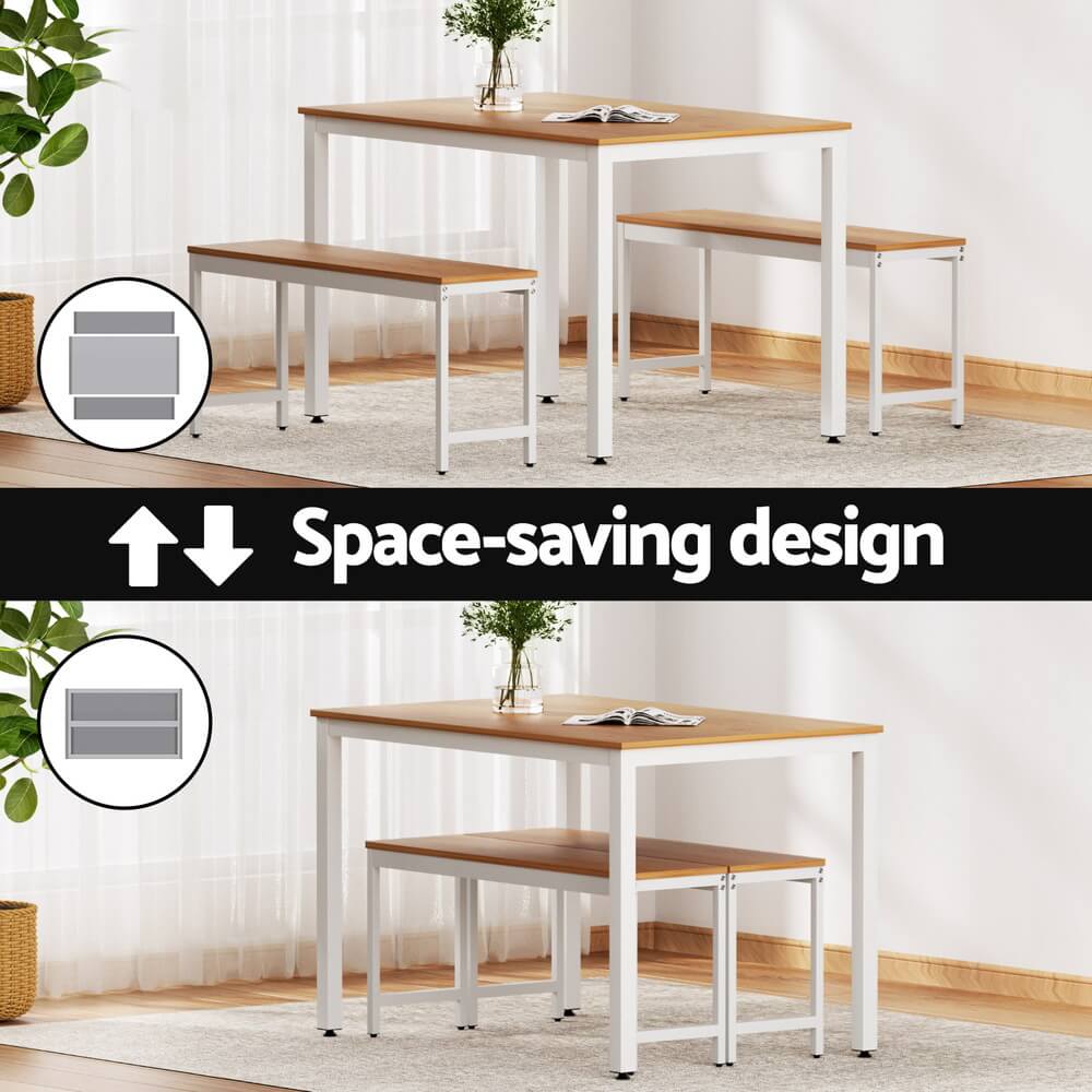 Hillside | Coastal Natural And White Rectangular Dining Table Bench Seat Set | Natural