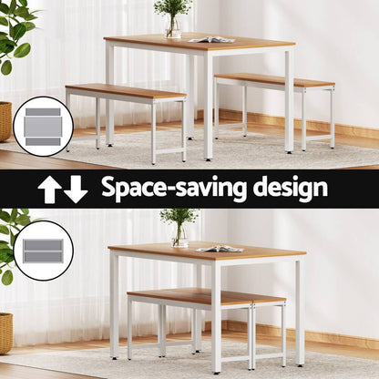 Hillside | Coastal Natural And White Rectangular Dining Table Bench Seat Set | Natural