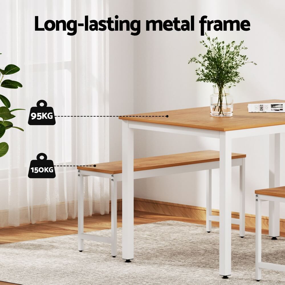 Hillside | Coastal Natural And White Rectangular Dining Table Bench Seat Set | Natural
