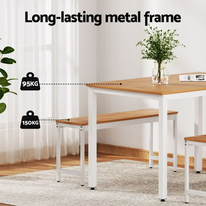 Hillside | Coastal Natural And White Rectangular Dining Table Bench Seat Set | Natural