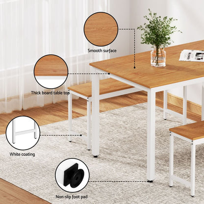 Hillside | Coastal Natural And White Rectangular Dining Table Bench Seat Set | Natural