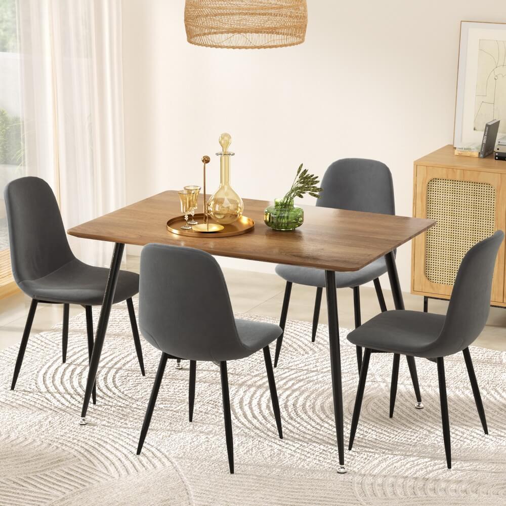 Huntley Fallon | Modern Dark Grey Velvet Industrial Natural 4 Seater Dining Table Set | Dark Grey