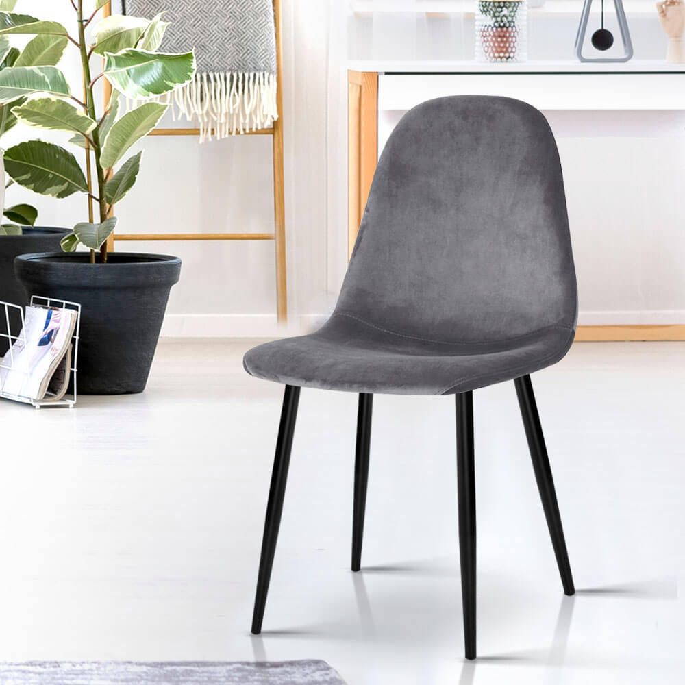 Huntley | Modern Metal Dark Grey Velvet Dining Chairs | Set Of 4
