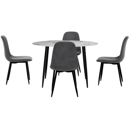 Huntley Waldorf | Modern Metal Dark Grey Velvet Marble Finish 4 Seater Dining Table Set | Dark Grey