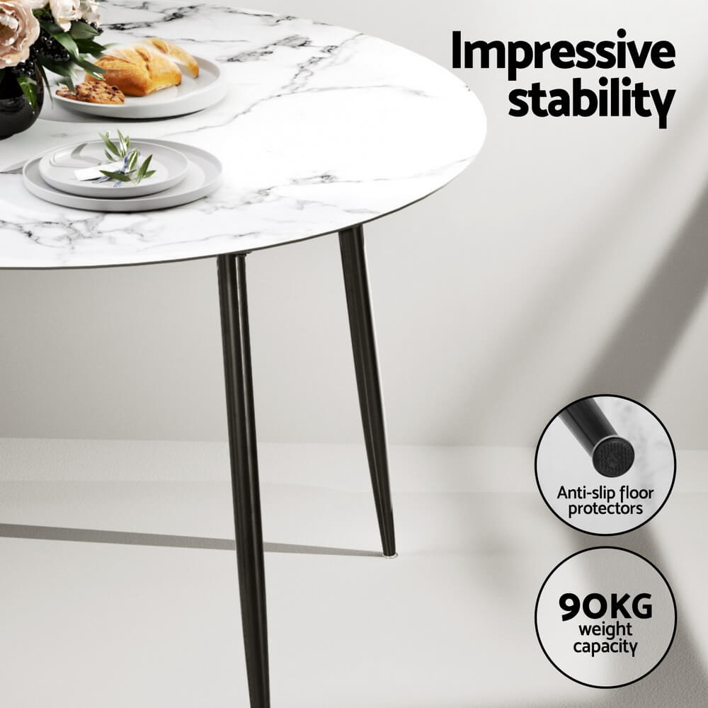 Huntley Waldorf | Modern Metal Dark Grey Velvet Marble Finish 4 Seater Dining Table Set | Dark Grey