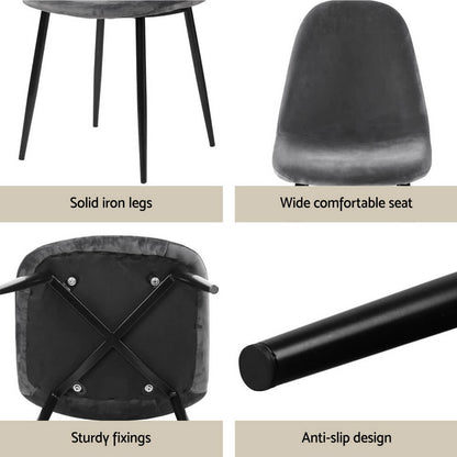 Huntley Waldorf | Modern Metal Dark Grey Velvet Marble Finish 4 Seater Dining Table Set | Dark Grey