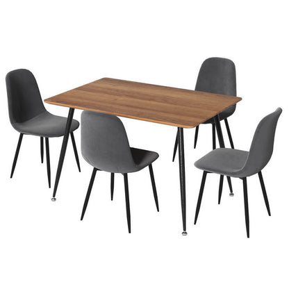 Huntley Fallon | Modern Dark Grey Velvet Industrial Natural 4 Seater Dining Table Set | Dark Grey