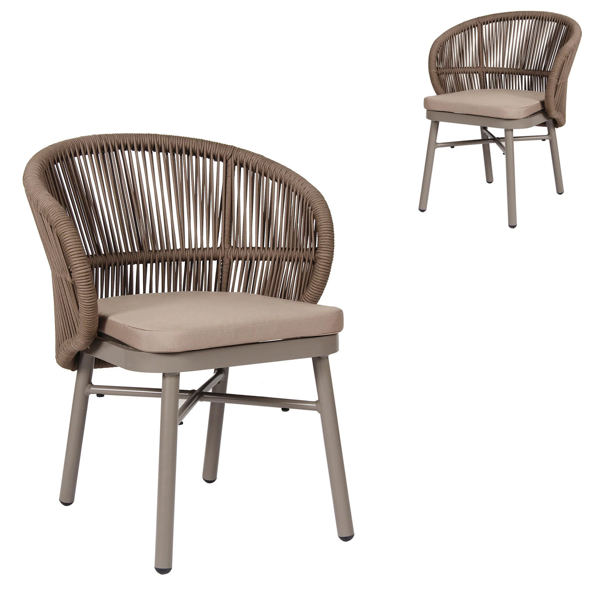 Inglewood | Coastal Charcoal Sand Brown Rope Outdoor Dining Chairs With Arms | Brown
