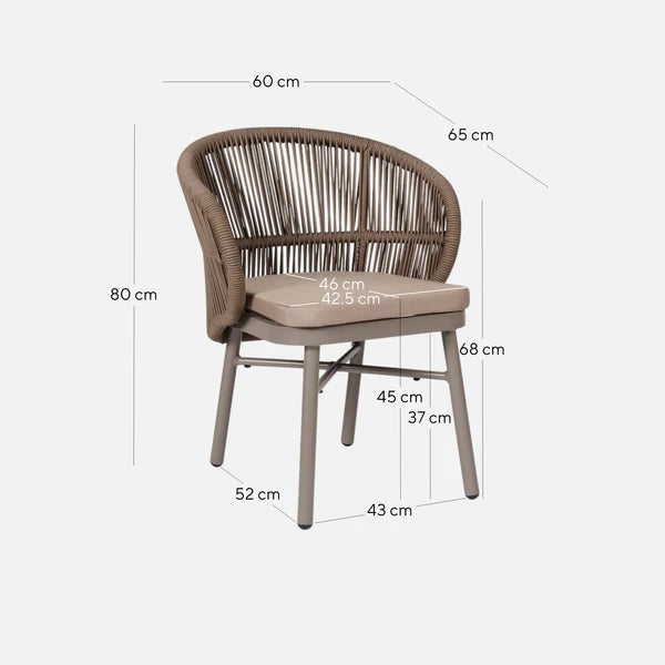 Inglewood | Coastal Charcoal Sand Brown Rope Outdoor Dining Chairs With Arms | Set Of 2