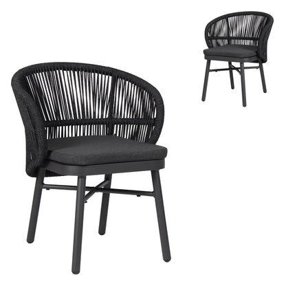 Inglewood | Coastal Charcoal Sand Brown Rope Outdoor Dining Chairs With Arms | Charcoal