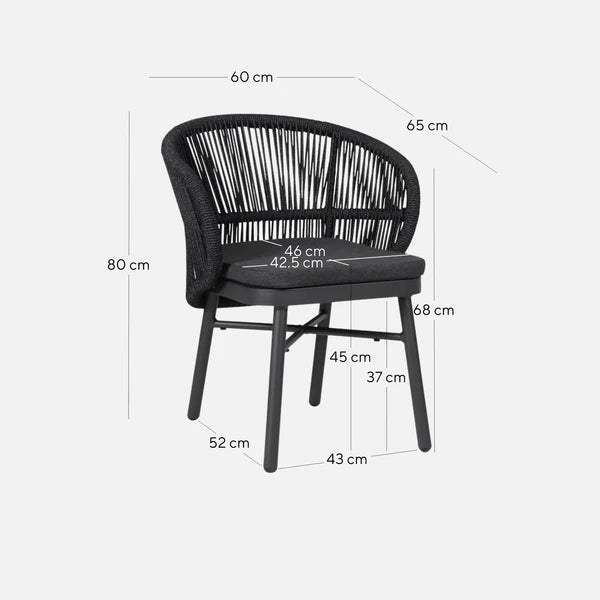 Inglewood | Coastal Charcoal Sand Brown Rope Outdoor Dining Chairs With Arms | Charcoal