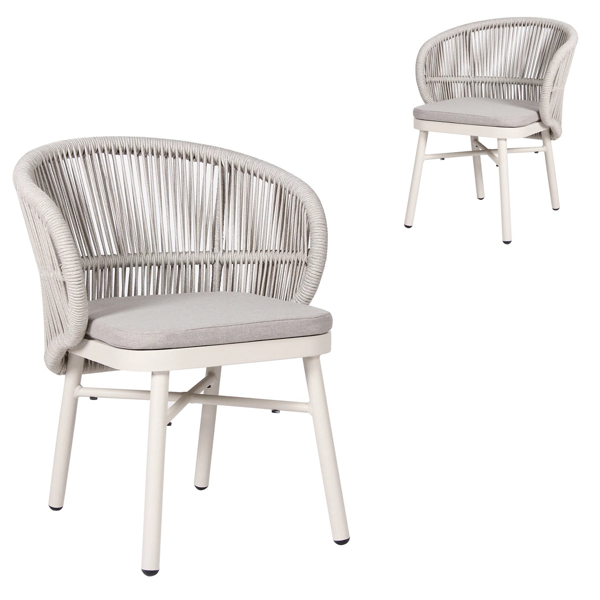 Inglewood | Coastal Charcoal Sand Brown Rope Outdoor Dining Chairs With Arms | Sand White