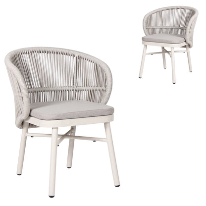 Inglewood | Coastal Charcoal Sand Brown Rope Outdoor Dining Chairs With Arms | Sand White