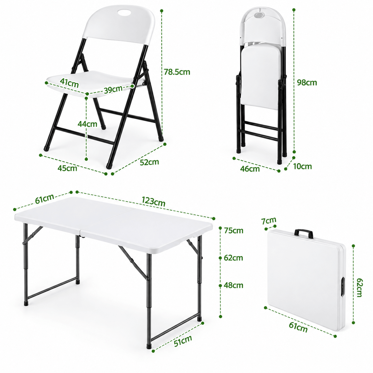 Innes | White Foldout Metal Outdoor Dining Table Set 4 and 8 Seater | Set Of 4