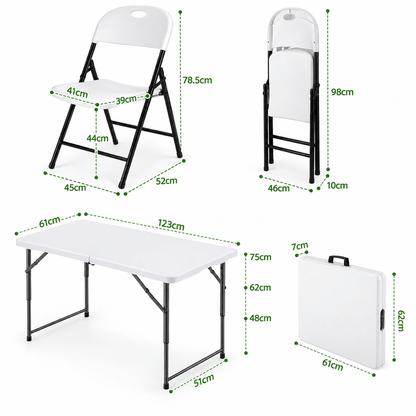 Innes | White Foldout Metal Outdoor Dining Table Set 4 and 8 Seater | Set Of 4