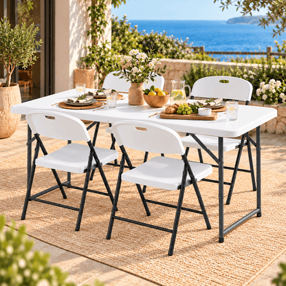 Innes | White Foldout Metal Outdoor Dining Table Set 4 and 8 Seater | Set Of 4