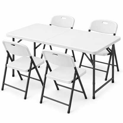 Innes | White Foldout Metal Outdoor Dining Table Set 4 and 8 Seater | Set Of 4