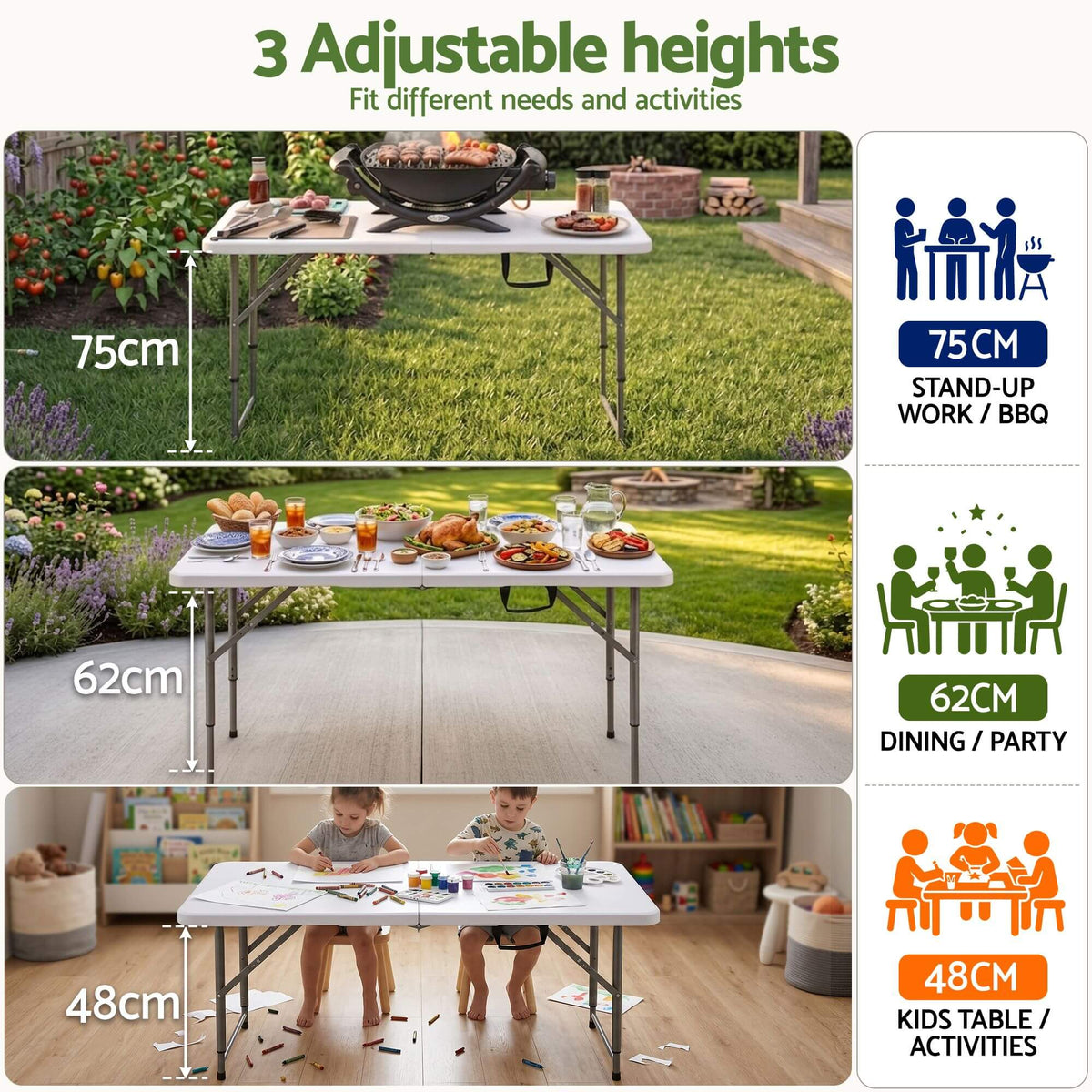 Innes | White Foldout Metal Outdoor Dining Table Set 4 and 8 Seater