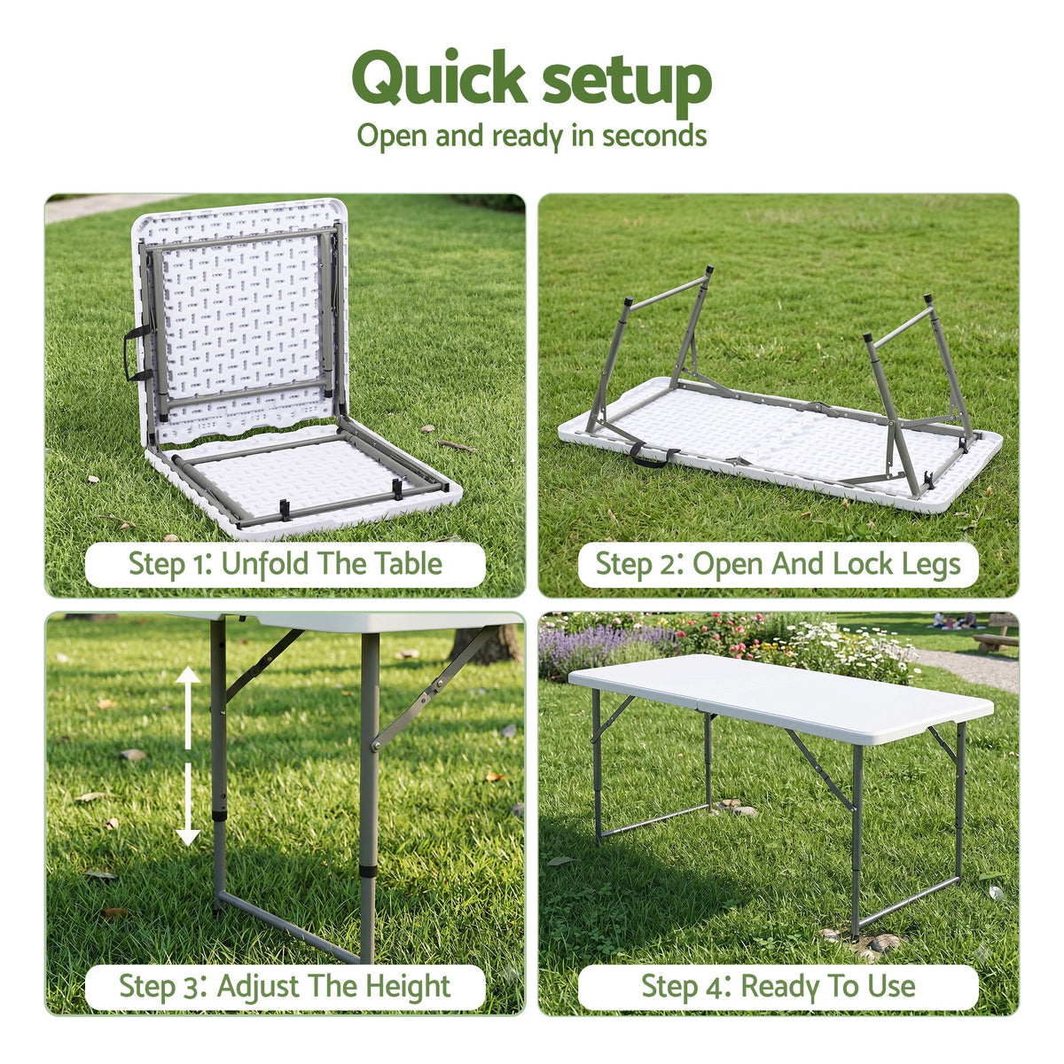 Innes | White Foldout Metal Outdoor Dining Table Set 4 and 8 Seater