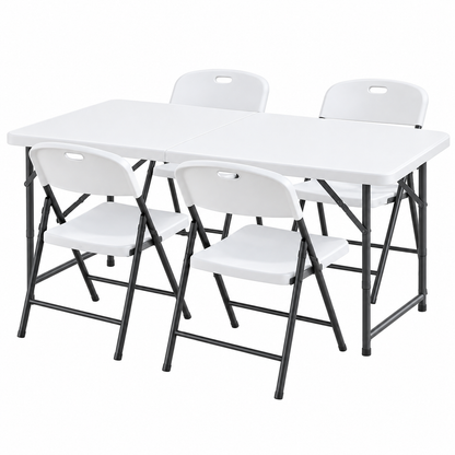 Innes | White Foldout Metal Outdoor Dining Table Set 4 and 8 Seater | Set Of 4
