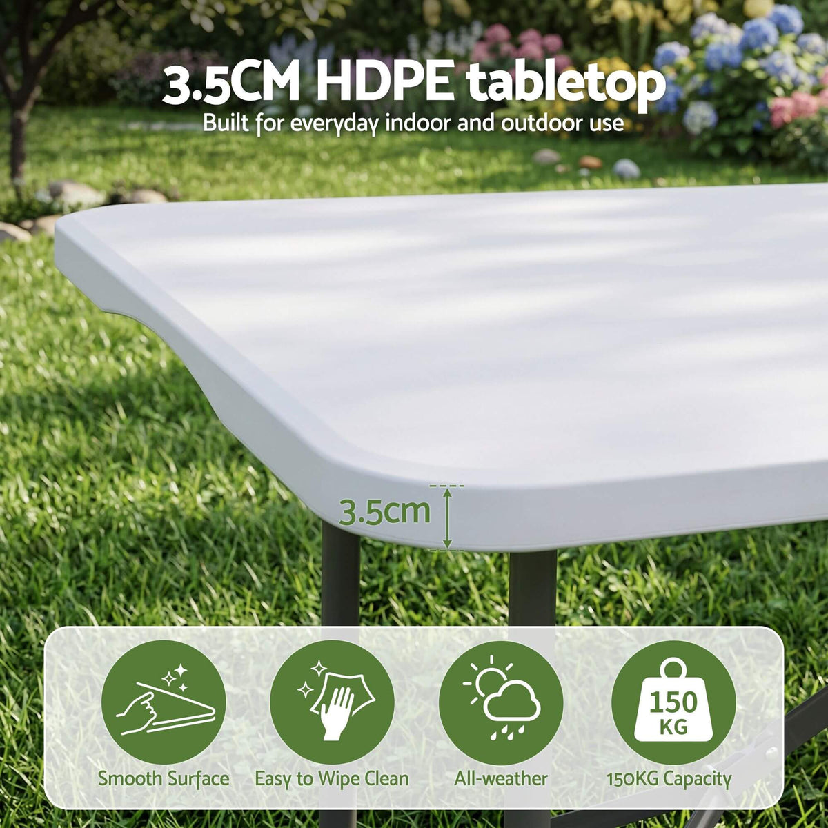 Innes | White Foldout Metal Outdoor Dining Table Set 4 and 8 Seater