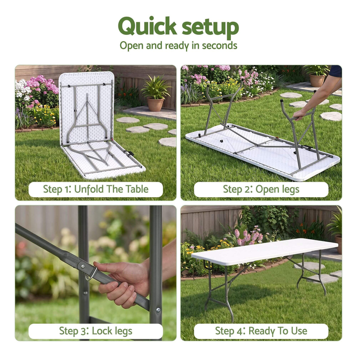 Innes | White Foldout Metal Outdoor Dining Table Set 4 and 8 Seater