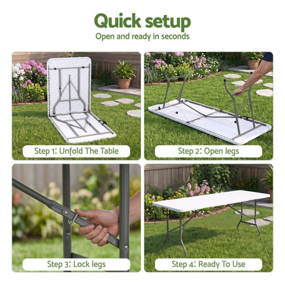 Innes | White Foldout Metal Outdoor Dining Table Set 4 and 8 Seater | Set Of 8