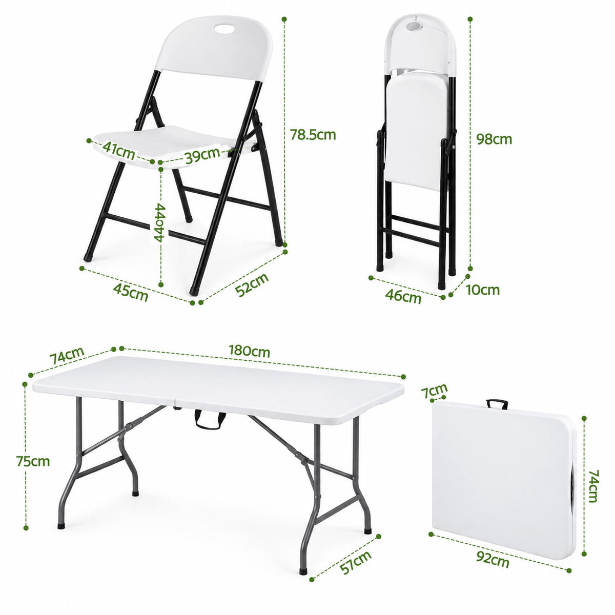 Innes | White Foldout Metal Outdoor Dining Table Set 4 and 8 Seater