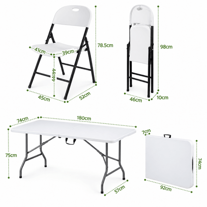 Innes | White Foldout Metal Outdoor Dining Table Set 4 and 8 Seater | Set Of 8
