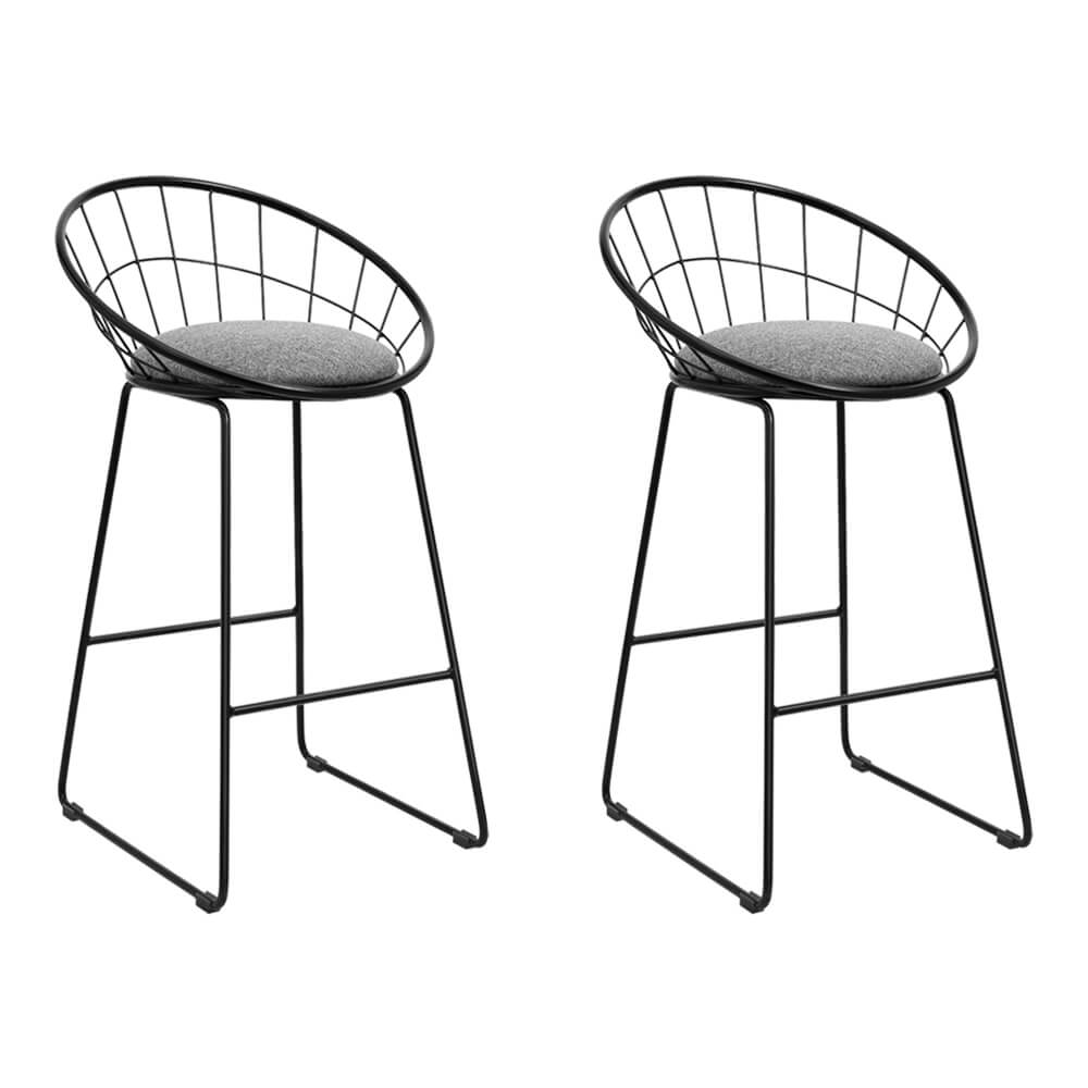Ivory | Modern Industrial Grey Black Metal Bar Stools | Set Of 2 | Grey