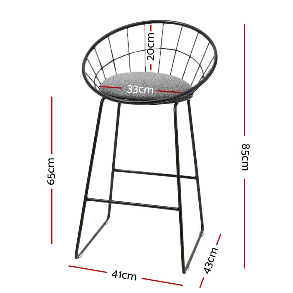 Ivory | Modern Industrial Grey Black Metal Bar Stools | Set Of 2 | Grey