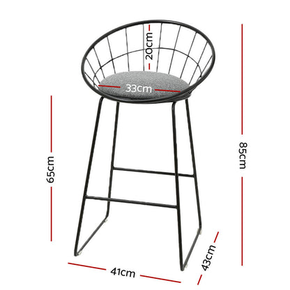 Ivory | Modern Industrial Grey Black Metal Bar Stools | Set Of 2 | Grey