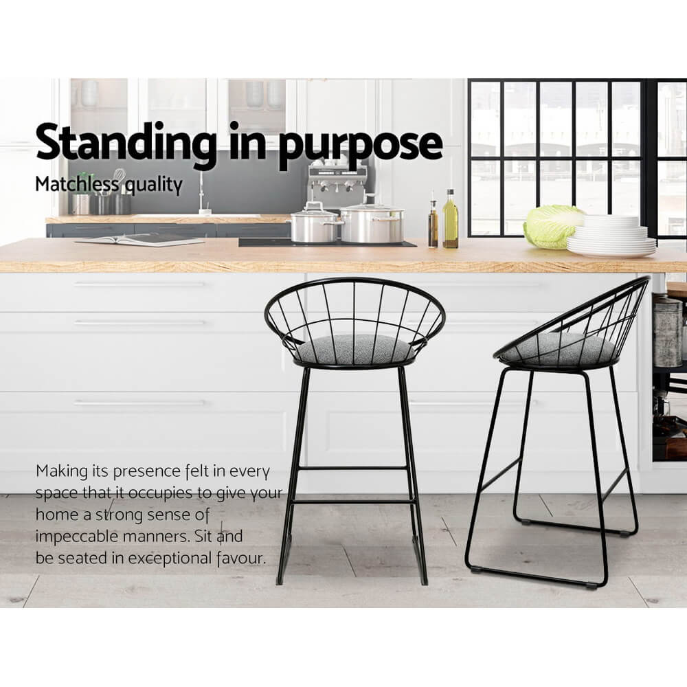 Ivory | Modern Industrial Grey Black Metal Bar Stools | Set Of 2 | Grey