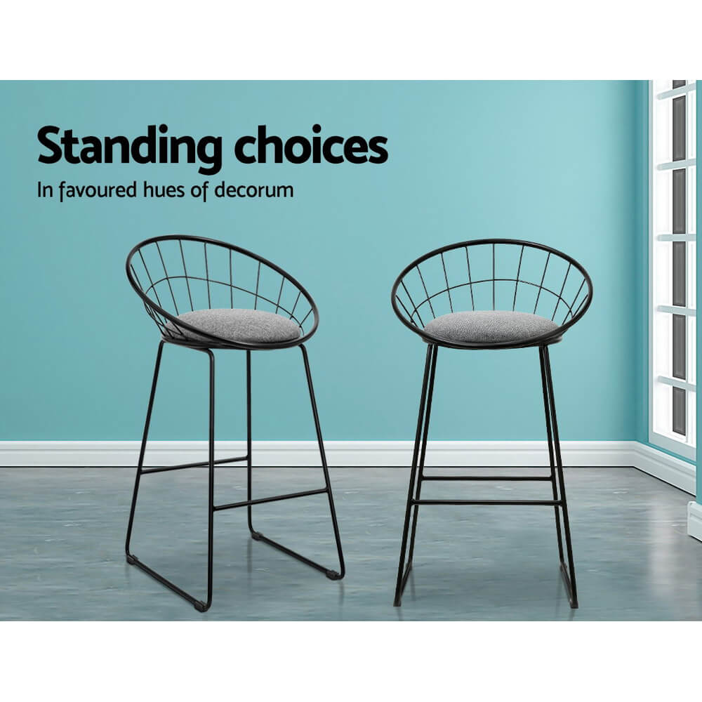 Ivory | Modern Industrial Grey Black Metal Bar Stools | Set Of 2 | Grey
