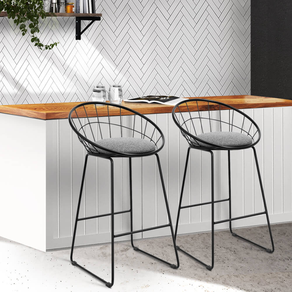 Ivory | Modern Industrial Grey Black Metal Bar Stools | Set Of 2 | Grey
