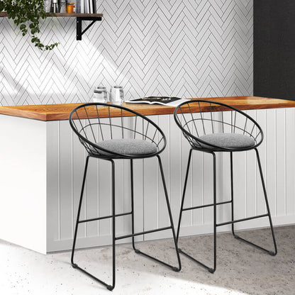 Ivory | Modern Industrial Grey Black Metal Bar Stools | Set Of 2 | Grey