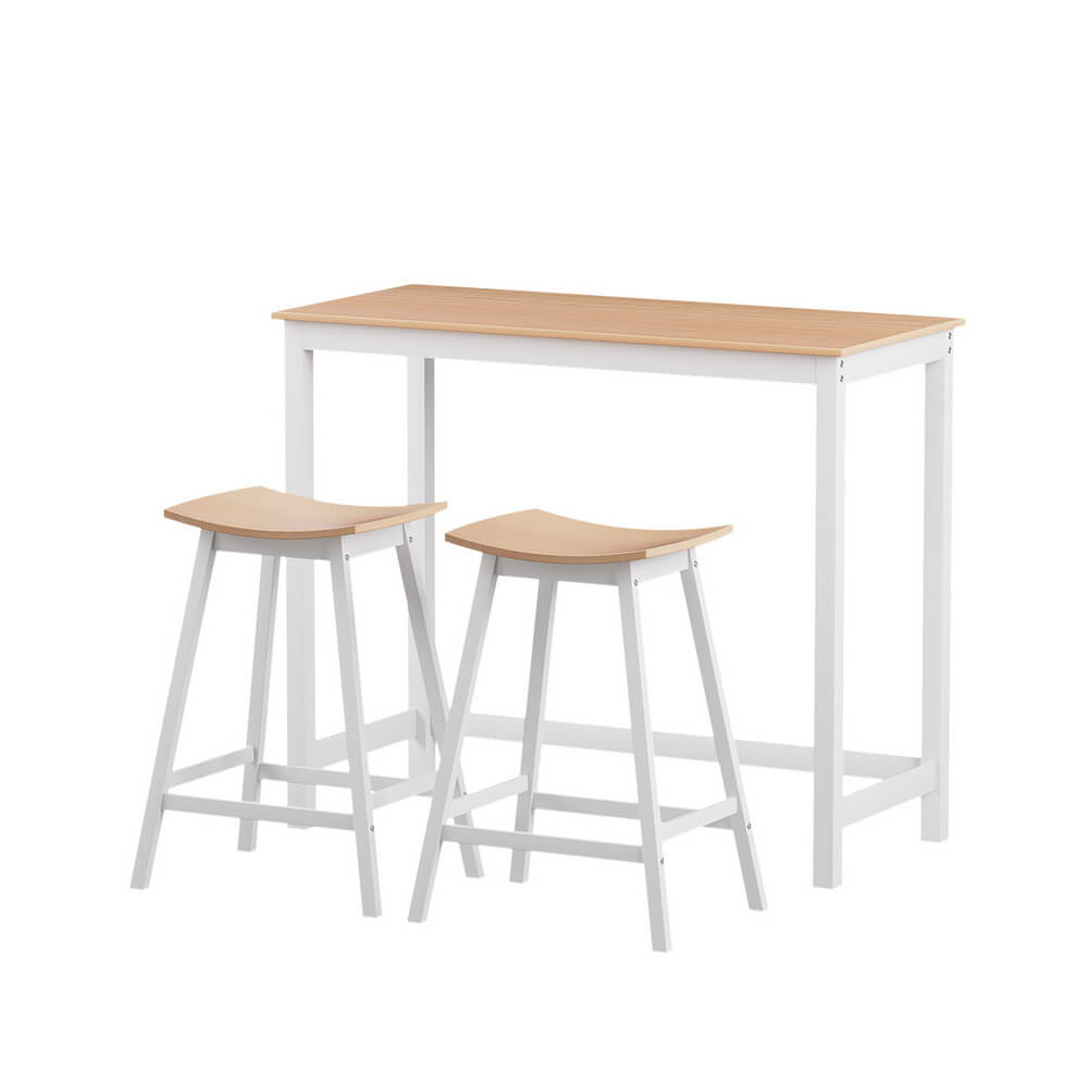 Jardean Savoy | Coastal White Natural Wooden Bar Stool Table Set | White